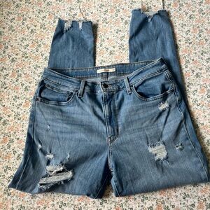 Levi's Blue Boyfriend Jeans with Distressed Details